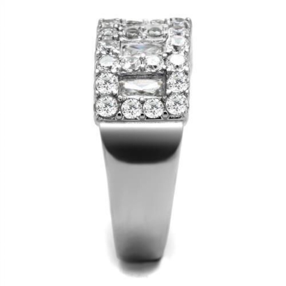 STAINLESS STEEL Round & Baguette. Cubic Zirconia Band Ring - Picture 13 of 14